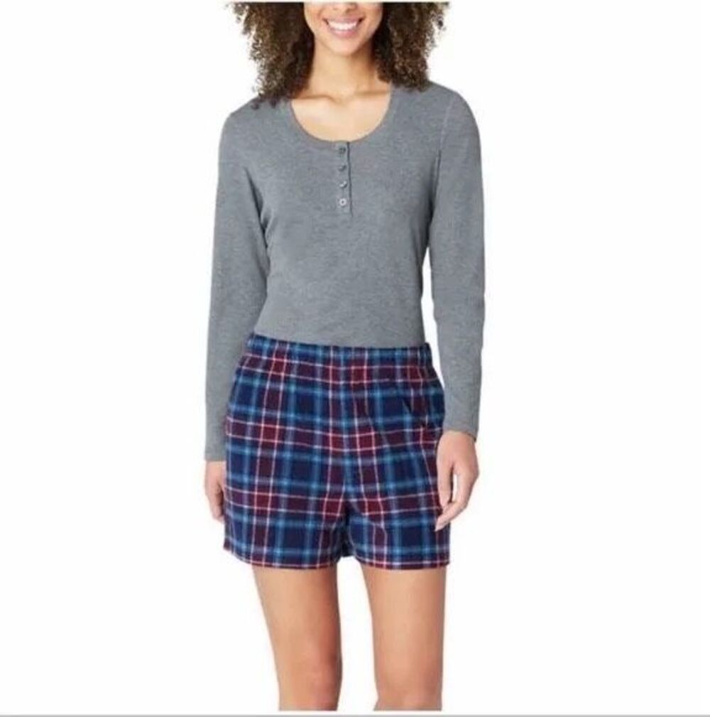 Eddie Bauer Women’s Waffle Knit Pajama Set 2-Piece Top & Shorts Gray Blue Large